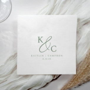 Guardanapo De Papel Casamento Moderno Simples Monograma Verde Sage