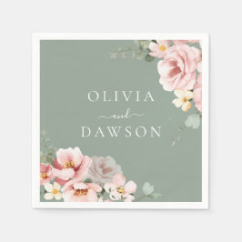 Guardanapo De Papel Casamento Moderno Verde Blush & Sage