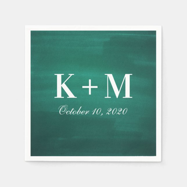 Guardanapo De Papel Casamento moderno verde-escuro. Esmeralda simples  (Frente)
