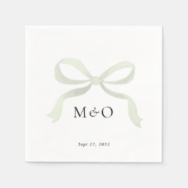 Guardanapo De Papel Casamento Monograma Aquarela com Laço Verde Sage M
