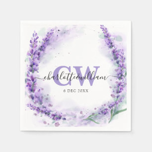 Guardanapo De Papel Casamento Monograma Aquarela Elegante Lavanda