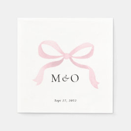 Guardanapo De Papel Casamento Monograma Aquarela Rosa Moderno com Laço