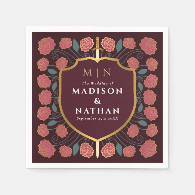 Guardanapo De Papel Casamento Monograma Fantasia Medieval Espada & Esc (Frente)