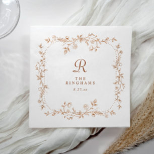 Guardanapo De Papel Casamento Monograma Laranja Cobre Floral Francês