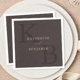 Guardanapo De Papel Casamento Monograma Marrom Minimalista Moderno