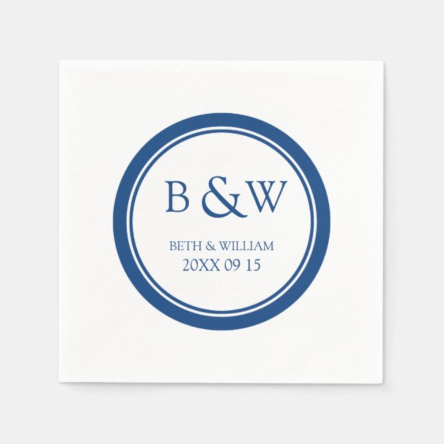 Guardanapo De Papel Casamento Monograma Personalizado Napkin Azul (Frente)