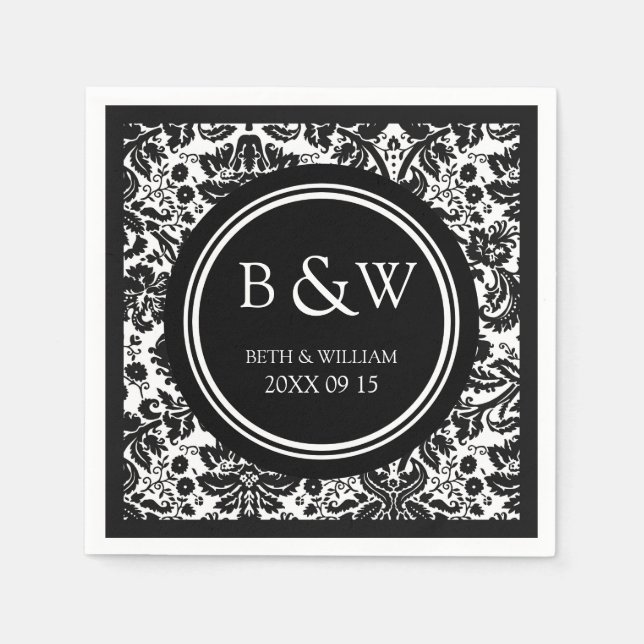 Guardanapo De Papel Casamento Monograma Personalizado Napkin Black Whi (Frente)