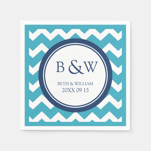 Guardanapo De Papel Casamento Monograma Personalizado Napkin Teal Blue (Frente)