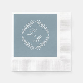 Guardanapo De Papel Casamento Monograma Ramo Script Azul Poeirento