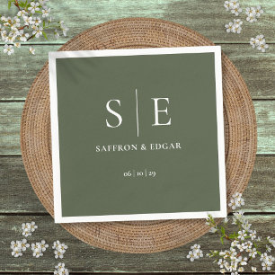 Guardanapo De Papel Casamento Monograma Verde Oliva