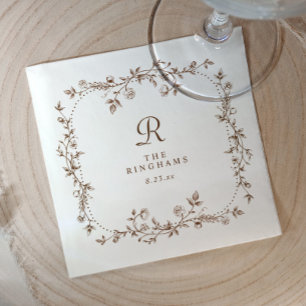 Guardanapo De Papel Casamento Monograma Vitoriano Floral Marrom Francê