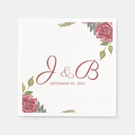 Guardanapo De Papel Casamento Monogramado com Rosas em Aquarela