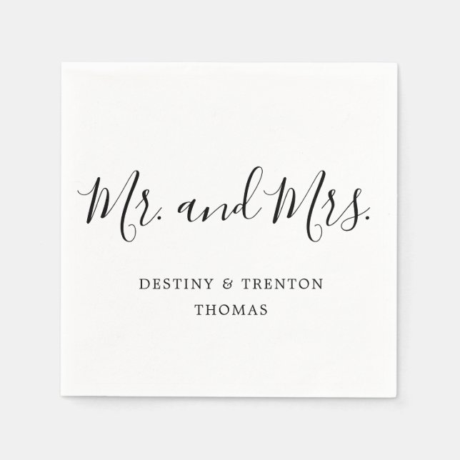 Guardanapo De Papel Casamento Mr e Mrs Simple Elegant Script (Frente)