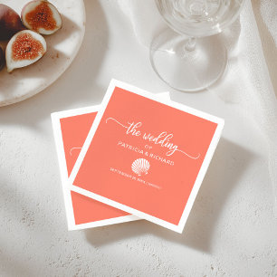 Guardanapo De Papel Casamento na Praia com Conchas Marinhas Coral e Br