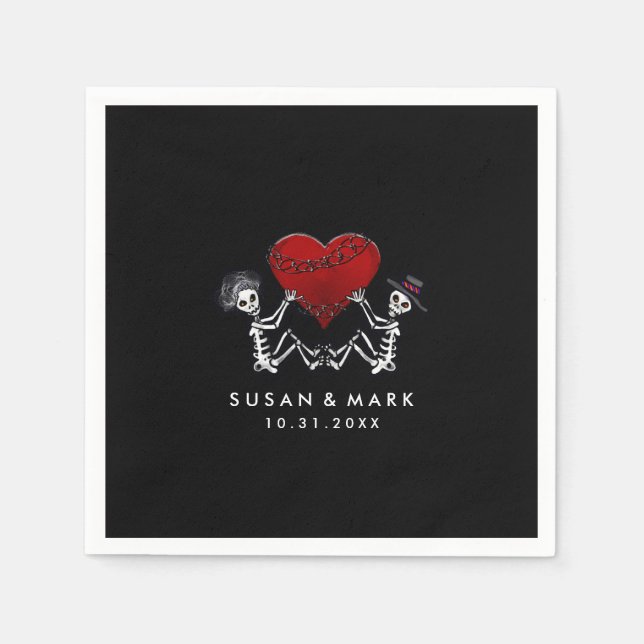 Guardanapo De Papel Casamento Napkins - Esqueletos com Coração (Frente)