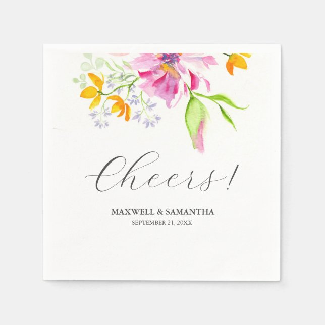 Guardanapo De Papel Casamento Napkins Florais Rosa Botânicos (Frente)