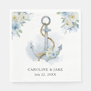 Guardanapo De Papel Casamento Náutico de Âncora Floral Dusty Blue