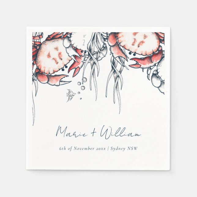 Guardanapo De Papel Casamento Náutico do Caranguejo Marinho Vermelho S (Frente)