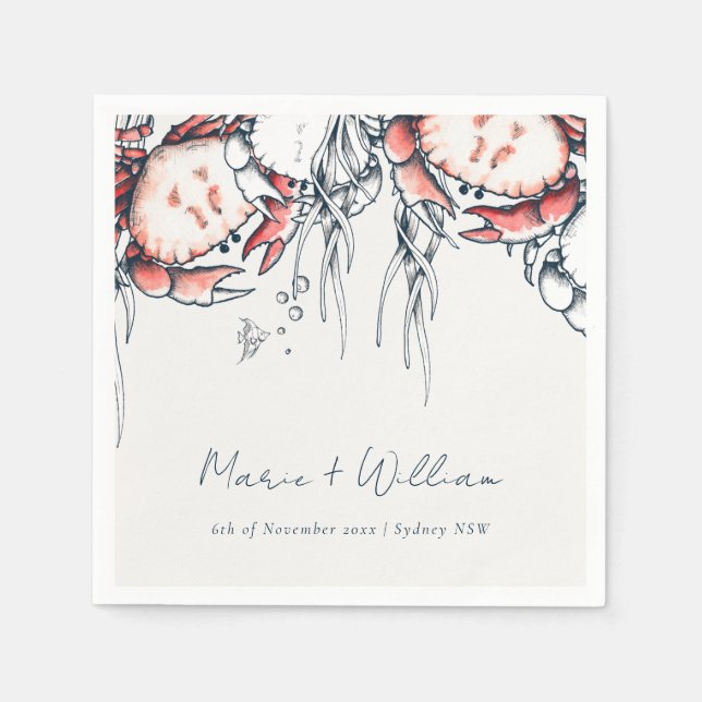 Guardanapo De Papel Casamento Náutico do Caranguejo Marinho Vermelho S (Frente)