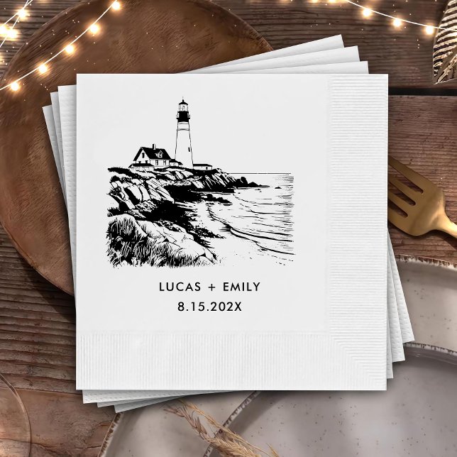 Guardanapo De Papel Casamento Náutico Negro Negro Negro Negro Farol (Criador carregado)