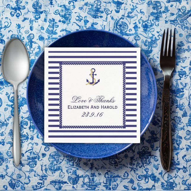 Guardanapo De Papel Casamento Náutico Obrigado (Nautical Wedding Thank You Paper Napkins)