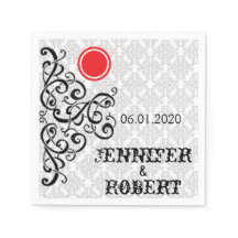 Casamento Negra Moderno e Napkin Vermelho Napkin