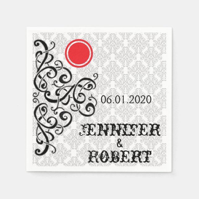 Guardanapo De Papel Casamento Negra Moderno e Napkin Vermelho Napkin (Frente)