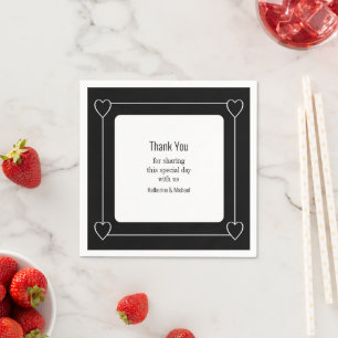 Guardanapo De Papel Casamento Negro de Corações Simples e Romântico