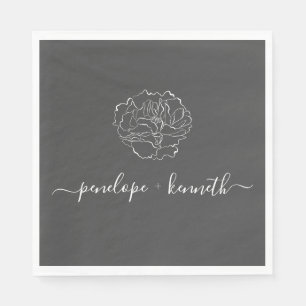 Guardanapo De Papel Casamento Negro e Branco com Flor de Script Minima