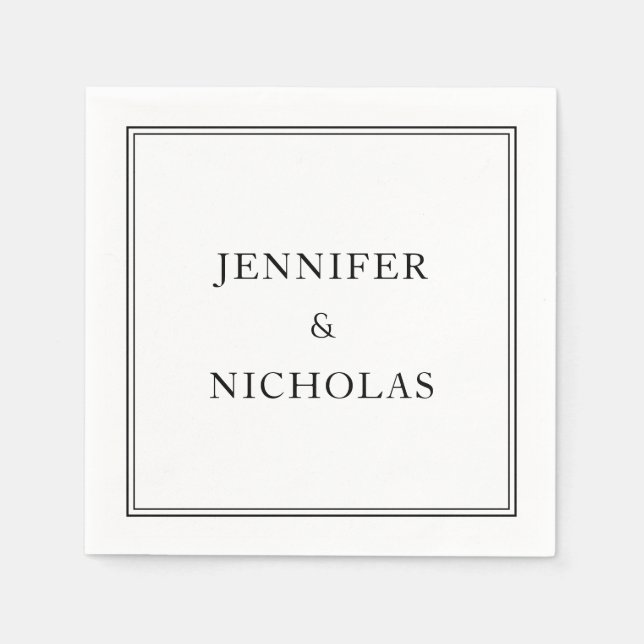 Guardanapo De Papel Casamento Negro E Branco Elegante (Frente)