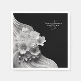 Guardanapo De Papel Casamento Negro e Branco Floral Moderno