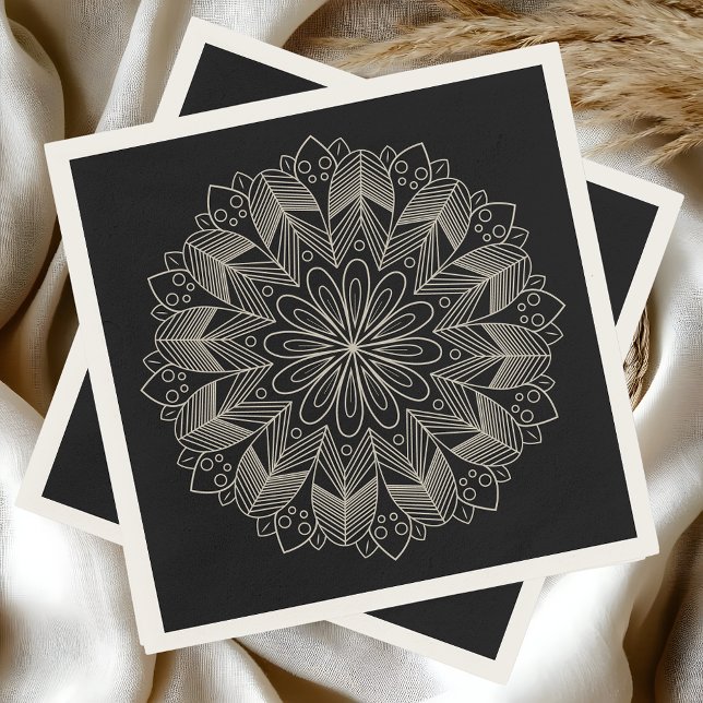 Guardanapo De Papel Casamento Negro Indiano Elegante Mandala Boho (Criador carregado)