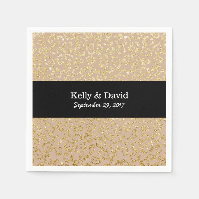 Guardanapo De Papel Casamento Neutro Elegante de Impressão Leopardo Do (Frente)