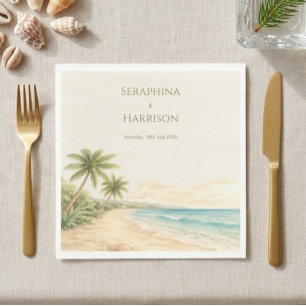 Guardanapo De Papel Casamento no Destino de Praia com Aquarela Costeir