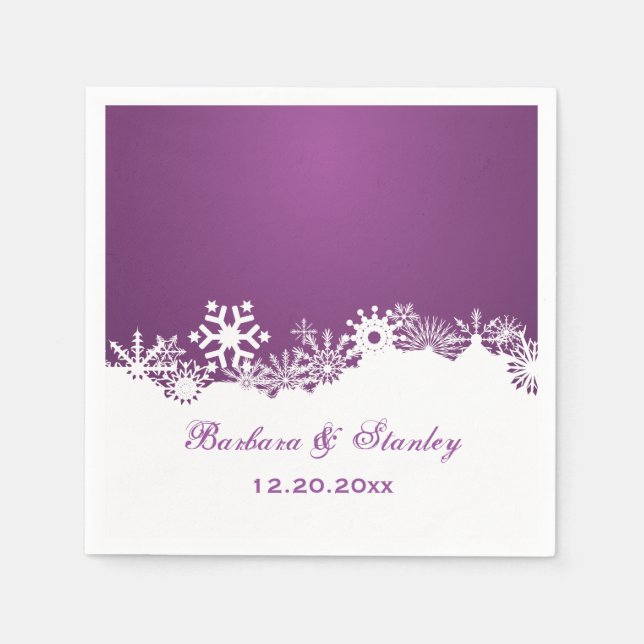 Guardanapo De Papel Casamento no inverno branco roxo com floco de neve (Frente)