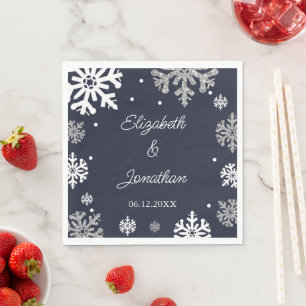Guardanapo De Papel Casamento no inverno marinho Azul Flocos de Neve