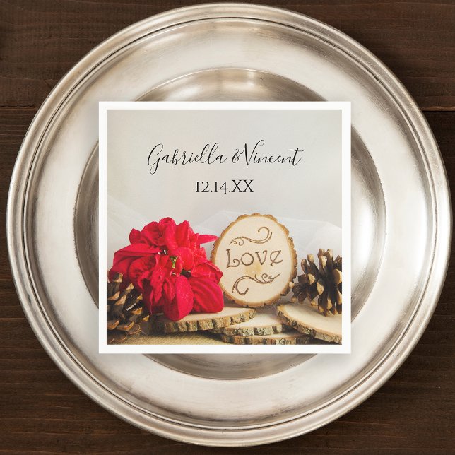 Guardanapo De Papel Casamento no inverno Russo Red Poinsettia Woodland (Set a festive table with this rustic woodsy napkin.)