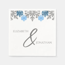 Guardanapo De Papel Casamento no inverno Silver Blue Snowflakes