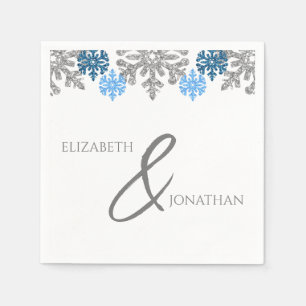Guardanapo De Papel Casamento no inverno Silver Blue Snowflakes