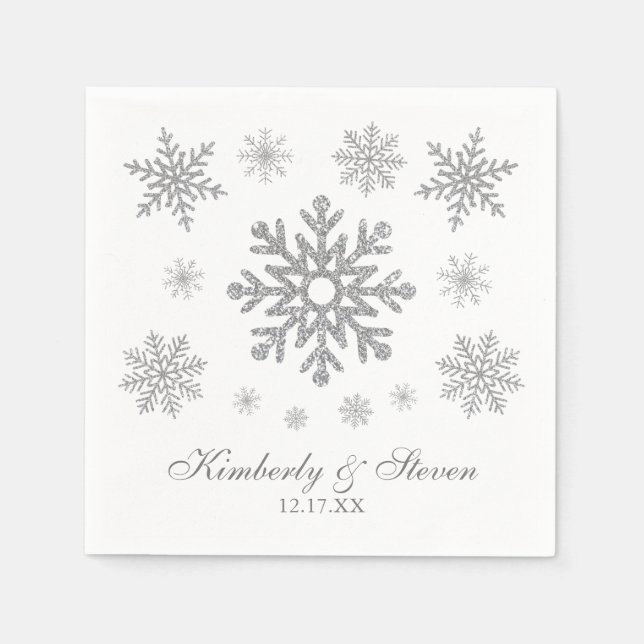 Guardanapo De Papel Casamento no inverno Silver Snowflake Napkins (Frente)