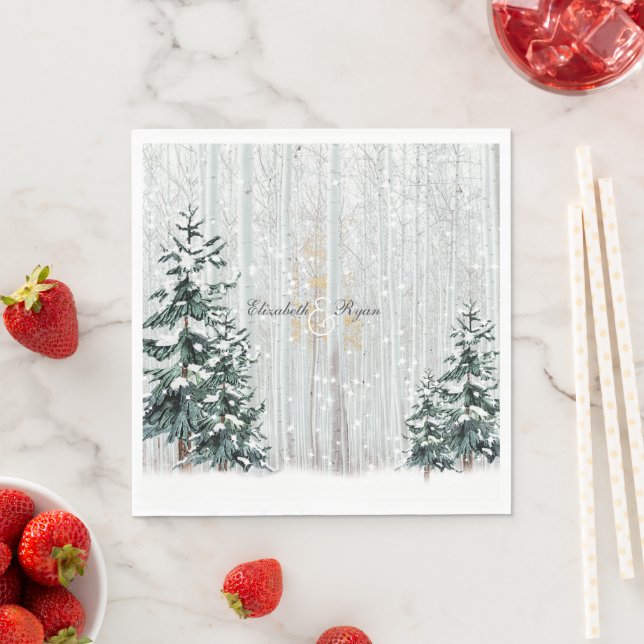 Guardanapo De Papel Casamento no inverno Sparkle Snowflakes Pine Trees (Insitu)