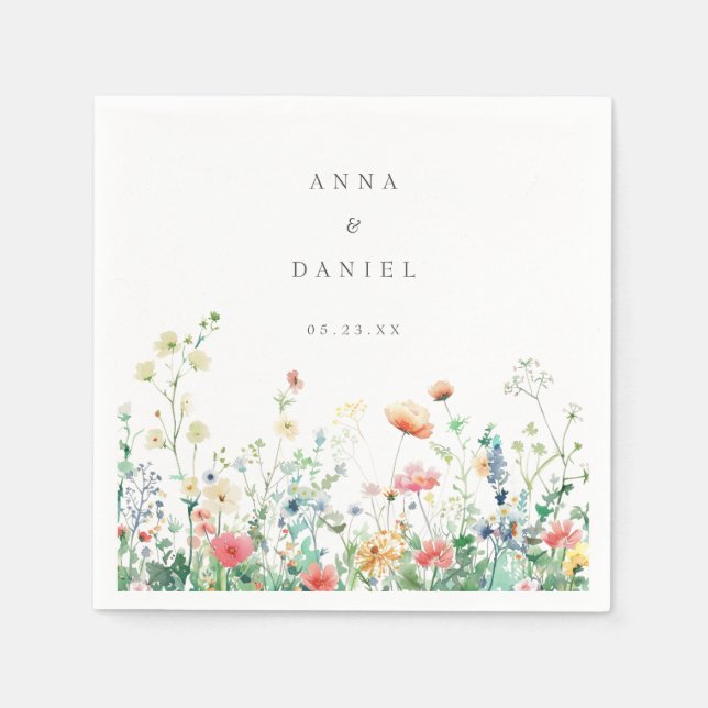 Guardanapo De Papel Casamento no Prado de Flores Silvestres Caprichoso (Frente)