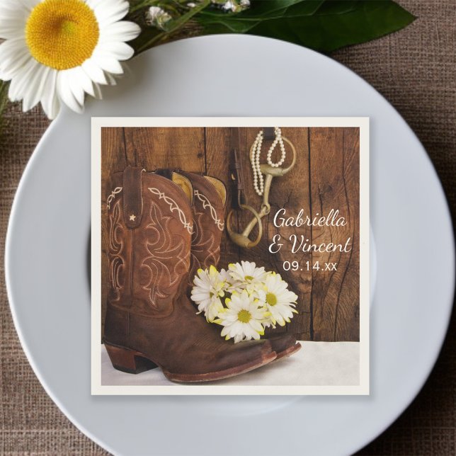 Guardanapo De Papel Casamento Ocidental do Cowboy Boots Daisies Bit We (Criador carregado)