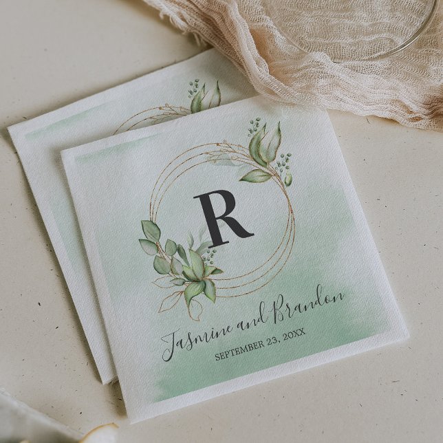 Guardanapo De Papel Casamento Ouro Verde Água Monograma (Criador carregado)