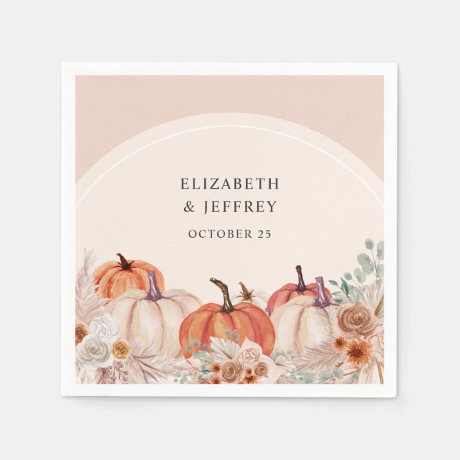 Guardanapo De Papel Casamento outono Boho Terracotta Pampas Pumpkins (Frente)
