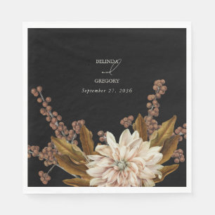 Guardanapo De Papel Casamento outono de Aquarela Floral Preta