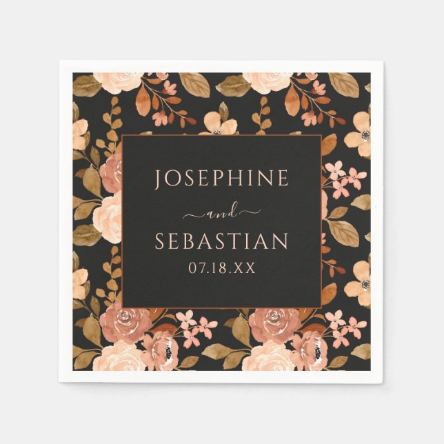 Guardanapo De Papel Casamento outono Floral Black Terracotta (Frente)