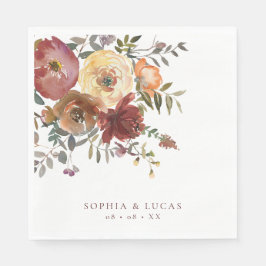 Guardanapo De Papel Casamento outono Floral Rust Burgundy