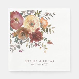 Guardanapo De Papel Casamento outono Floral Rust Burgundy