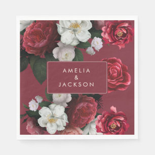 Guardanapo De Papel Casamento outono floral vermelho romeno Burgundy